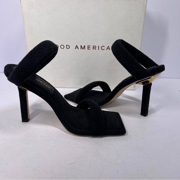 Good American Terry Cloth Square Toe High Heels Shoes Black Size 7.5 - Picture 7 of 13